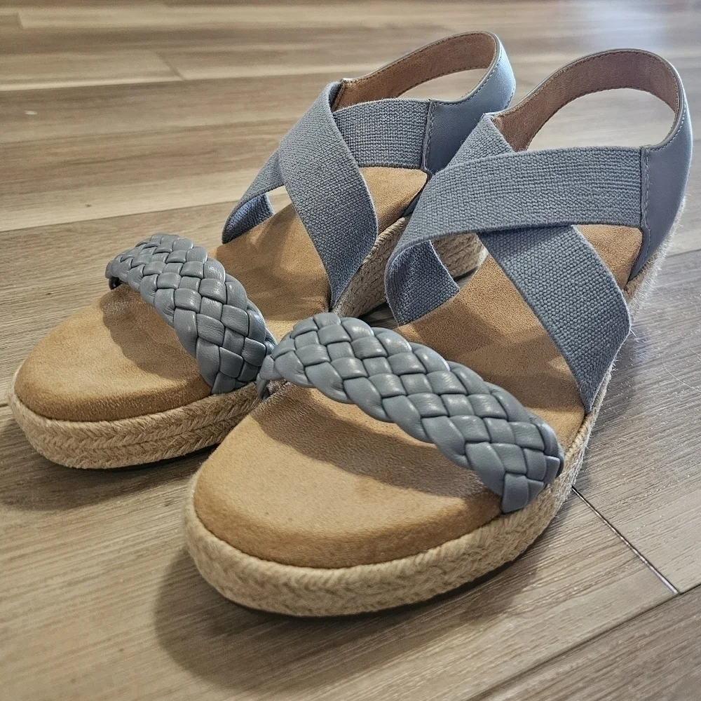 NEW Espadrille Women's Espadrille Wedge Sandals Blue Braided Elastic Slingback - Picture 12 of 13